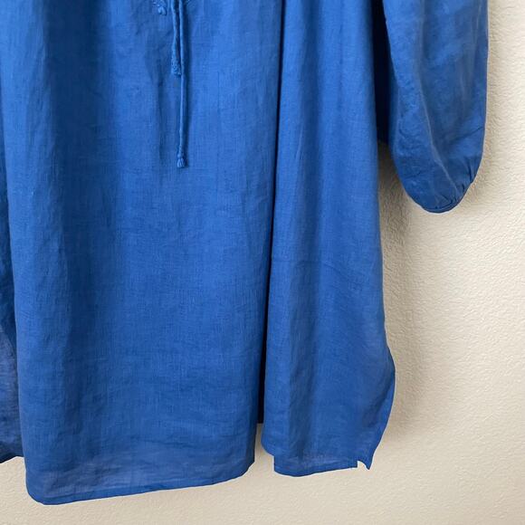 Lauren Ralph Lauren Top Womens 3X BlueLinen Floral Embroidered Tunic Boho - Picture 6 of 11